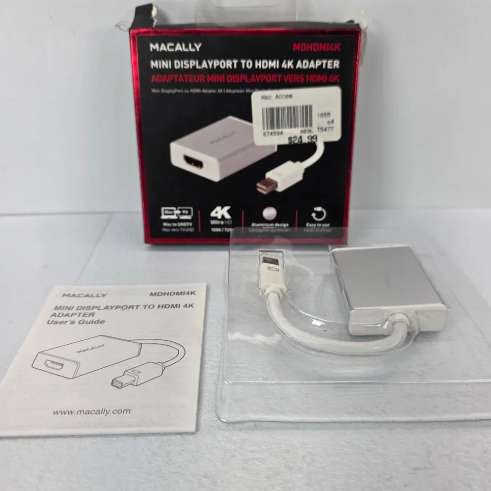 Macally MDHDMI4K Mini DisplayPort HDMI 4K Adapter Silver Aluminum Thunderbolt 2